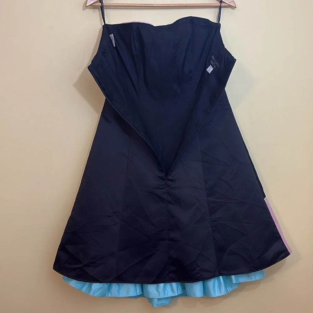 Gunne Sax Vintage Colorblock Black Pink Blue Strapless Alice In Wonderland Dress